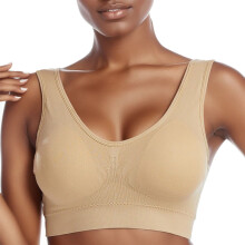 Naadloze sportbeha voor dames, model MID, effen kleur, met uitneembare bh-pads, hoge ondersteuning, kleur: beige, maat: 3XL
