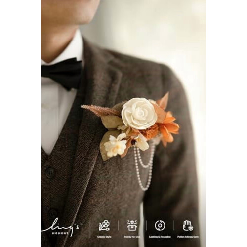 Boutonnière da sposo bordeaux e nera 6" x 5" 2