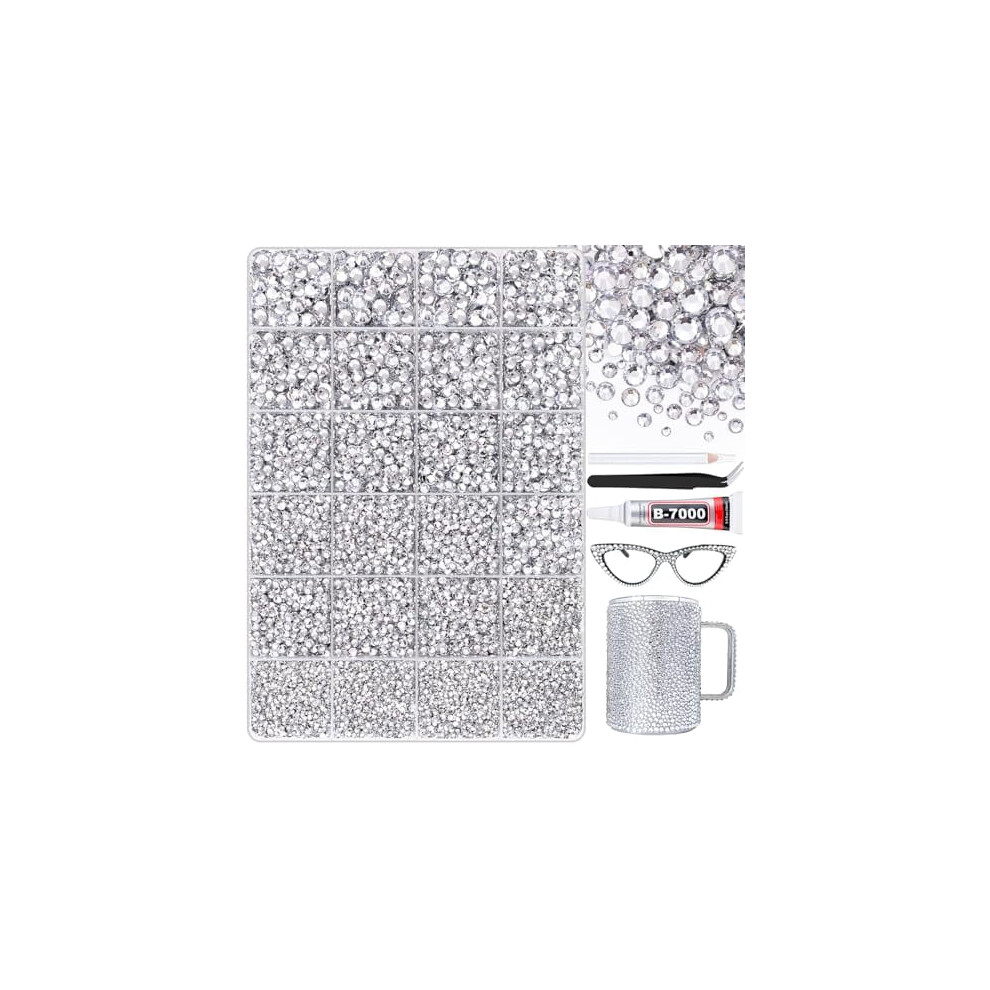 Silver 25000Pcs Clear Rhinestones For Crafting, Clothing, Tumblers, Shoes, Fabric & Nail Art Â Non-Hotfix Flatback Gems Compatible With B7000 Glue