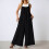Macacão feminino de pernas largas com bolsos, macacão comprido sem mangas plus size. 2