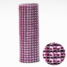 rolo de fita de malha de strass rosa com 24 fileiras
