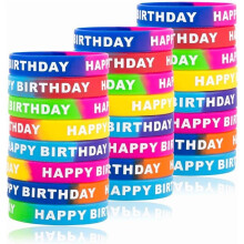Bracelets en caoutchouc « Joyeux anniversaire », bracelets extensibles en silicone colorés pour cadeaux et articles de fête d'anniversaire (8