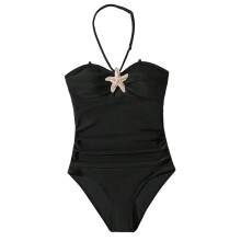 Meisjesbadpak, strandbadpak, schattig effen badpak voor tienermeisjes met comfortabele pasvorm, strand- en zwembadoutfit, kinderbadpakken, zwart,
