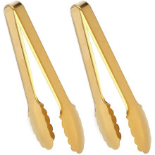 Lot de 2 pinces de service dorées de 23 cm (9 po), en acier inoxydable antidérapant, plaquées or, idéales pour les buffets, les salades et la