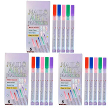 5 Colors Nail Art Pens Set, Nail Art Markers Polish Pen for 3D Nail Art, Drawing Painting Liner Brush for DIY Nail Art Beauty Adorn Manicure Tool