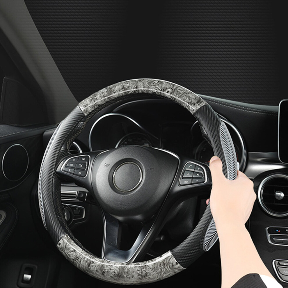 Universal Silicone Steering Wheel Cover - Non-Slip Grip 14"-16" Diameter, All-Season Breathable Leatherette Protector For Driving Safety(,A) Gray 9555307514619
