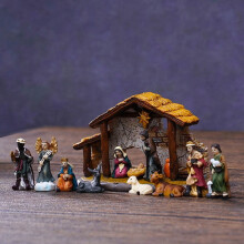 Décorations de Noël en résine, ensemble de 12 pièces représentant une crèche.