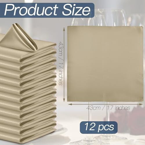 12 beige satinservetter 34x34 cm 2