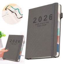 2026A5Planner, 400 sivua, viikko-/kuukausikalenteri, paksu paperi, tammi–joulukuu 2026, kovakantinen, 8,4" x 5,7", harmaa