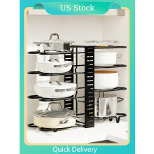 8-Tier Adjustable Pots and Pans Lid Organizer Rack for Under Cabinet – Compatible with Standard Cookware