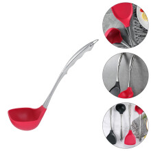 Stainless Steel Soup Ladle with Red Silicone Handle, Kitchen Serving Spoon for Home Cooking 32.1x8x4in