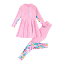 Girls' sun-safe tankini set long sleeve rash guard and