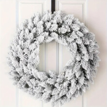 Guirlanda de Natal Branca Flocada – Enfeite de Porta Artesanal para as Festas, Decoração Festiva de Inverno, Artesanato DIY, Ornamento