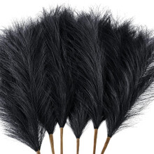 6 PCS Faux Pampas Grass Arrangement - 18"/45cm Artificial Fluffy Pompous Grass Stems for Chic Home and Wedding Decor (Black)