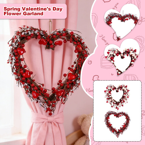 3D Heart-Shaped Spring Flower Wreath 42 cm
