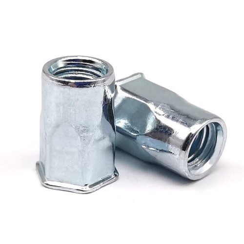 Half Hexagon Flat Head Rivet Nuts, Zinc Plated Carbon Steel Open Semi Hex Thread Insert Nutsert Open Blue