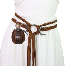 Cinturón renacentista de cuerda anudada para festivales, accesorio victoriano con bolsillo de cuero sintético repujado para juegos de rol.