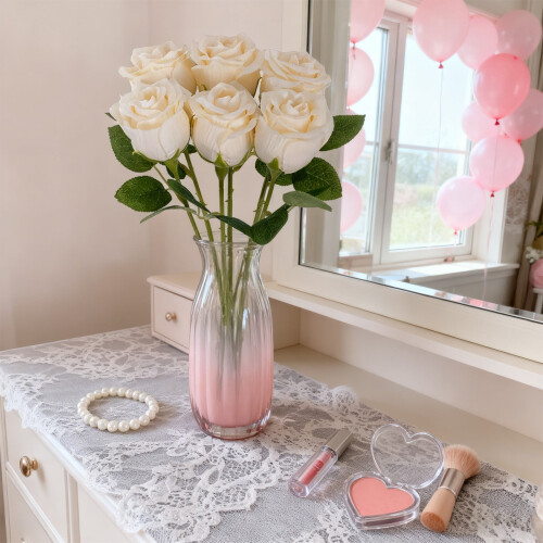 Artificial Rose Beige 13.4 Inch 6 Bundles 1