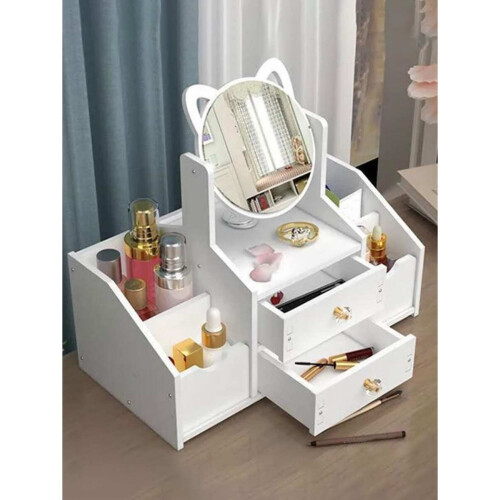 White Desktop Makeup Organizer with Mirror 2