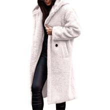 Cappotto lungo da donna in pile sintetico stile boyfriend, con cappuccio, ideale per l'inverno, perfetto per varie occasioni come appuntamenti e