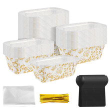 200PCS Paper Baking Loft Pans Kit, Firm Rectangle Paper Baking Mold, Time Saving Bakeware Clear Bread Bags with Ties for Party