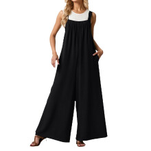 Tute intere a gamba larga da donna con tasche, pantaloni lunghi, salopette senza maniche taglie forti