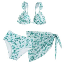 Piger badetøj todelt sæt blomsterprint bikini med bindebånd i siden, justerbare stropper, sød badedragt til strand og pool