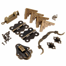 Ensemble de quincaillerie pour boîte en bois antique avec loquet, charnières et coins