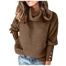 Pull femme, pull en maille unie, col asymétrique, chemisier décontracté à manches longues, idéal pour l'automne, couleur café, taille L.