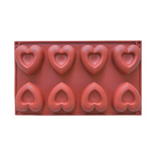 Molde de silicona con forma de corazón de 8 cavidades para chocolate, caramelos y cubitos de hielo.