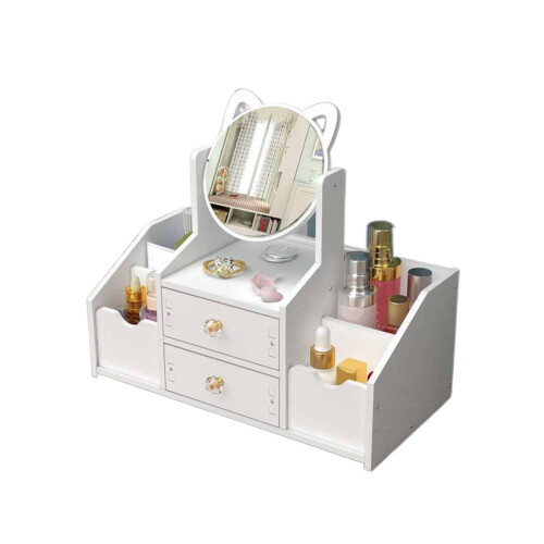 White Desktop Makeup Organizer with Mirror