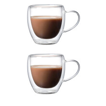 Ceașcă de cafea din sticlă cu perete dublu și mâner, 250 ml