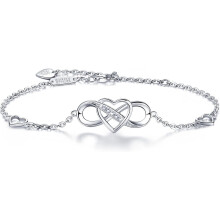 Women Bracelets 925 Sterling Silver Infinity Heart White Gold Plated Cubic Zirconia Adjustable Bracelet Best Gifts for Women