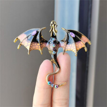 Broche vintage de dragão esmaltado com strass, estilo chinês, para lapela, ideal para casacos, jaquetas e bolsas – marrom. Presente perfeito para