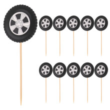 20pcs Vehicle Cupcake Toppers in Black Paper and Bamboo for Race Car Birthday Party