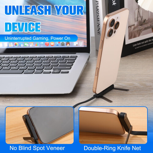 Sideways Phone Charger Cable with Built-in Stand, USB-C to 2
