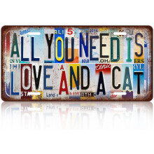 Vintage-Katzen-Nummernschild aus Aluminium, Wanddekoration, 12 x 6 Zoll