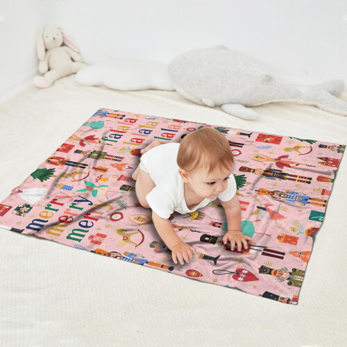 Pink Christmas nutcracker blanket soft lamb wool 30x40 inch 1