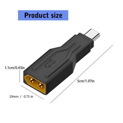 Φορητός προσαρμογέας XT60To USB C κατάλληλος για φόρτιση υψηλής ταχύτητας και 2