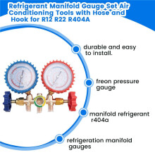 Refrigerant Manifold Gauge Set Air Conditioning Tools with Hose and Hook for R12 R22 R404A