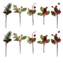 30Pcs Red Christmas Berry and Pine Cone Picks with Holly Branches for Holiday Floral Decor Flower Crafts