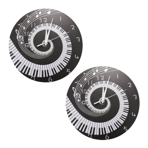 2X Elegant Piano Key Clock Music Notes Wave Round Modern Wall Clock Without Battery Black + White Acrylic 1