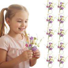 Set van 10 paasei servetringen voor de eettafel, schattige kunstbloemen servetringen voor paasdecoratie, paars