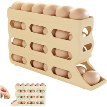 Soporte para huevos para refrigerador (modelo 2026), dispensador automático, organizador de 4 niveles que ahorra espacio, capacidad para 30 huevos