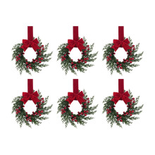 Conjunto de 6 mini guirlandas de Natal de 26 cm com laços e frutinhas, guirlandas artificiais de pinheiro para janelas, armários e portas –