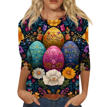 Hauts à manches 3/4 pour femmes, tailles S à 3XL, motif lapin mignon, col rond, parfaits pour Pâques et l'été