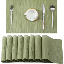 Set van 8 erwtenkleurige placemats - Hittebestendige, antislip placemats voor de eettafel, wasbaar, duurzaam, geweven PVC-vinyl (erwtenkleurig, 8)