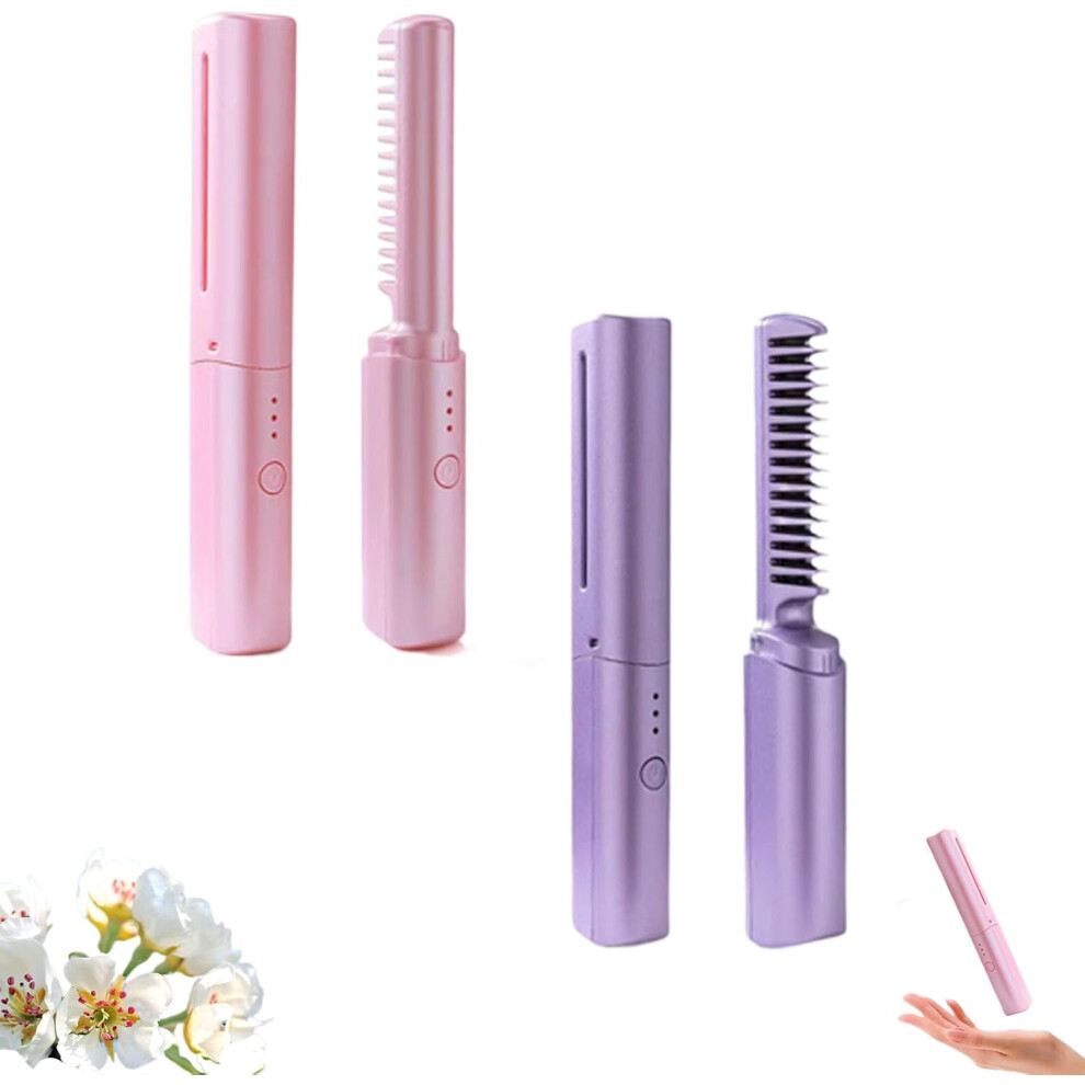 Ceramic Hairdressing Comb, Frizz-Free, Cordless 2-in-1 for Straight & Curly Hair, Fast Heating