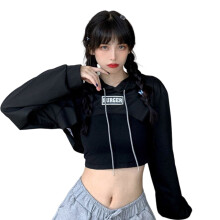 Hosszú ujjú pulóver, crop top, kapucnis pulóver, crop top, kapucnis pulóver, aranyos kivágott pulóver női lánynak, hip-hop viselet