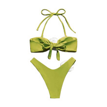 Bikinisets voor dames, bikiniset met bloemenversiering en een verstelbare halslijn (twee kanten op te dragen) voor strandkleding, damesbikini, groen,